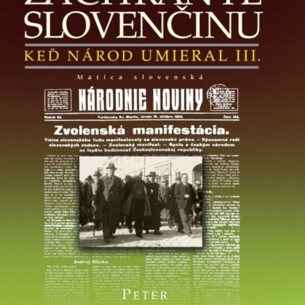 huba zachraňte SJ III. Tretí diel trilógie Keď národ umieral beletrizovanou formou zachytáva zložité časy prvej Československej republiky. Radosť zo slobodných čias bola veľká, no kazili ju snahy o centralistické riadenie Slovenska z Prahy. Spolužitie Čechov a Slovákov prechádzalo ťažkými a zložitými skúškami, čo ukázali už prvé slobodné voľby, ktoré sa na Slovensku konali v roku 1920. Podstatná časť deja sa odohráva vo vtedajšom Turčianskom Svätom Martine. Aj keď sa mesto nestalo hlavným mestom Slovenska, na jeho pôde sa rozhodovalo o mnohom, čo ovplyvnilo život na Slovensku, ba i v celej Česko-slovenskej republike. Nezastupiteľnú úlohu v tomto dianí zohrávala Matica slovenská s osobnosťami, akými boli Jozef Škultéty, či Matúš Dula, Štefan Krčméry, Ivan Thurzo a mnohí ďalší.